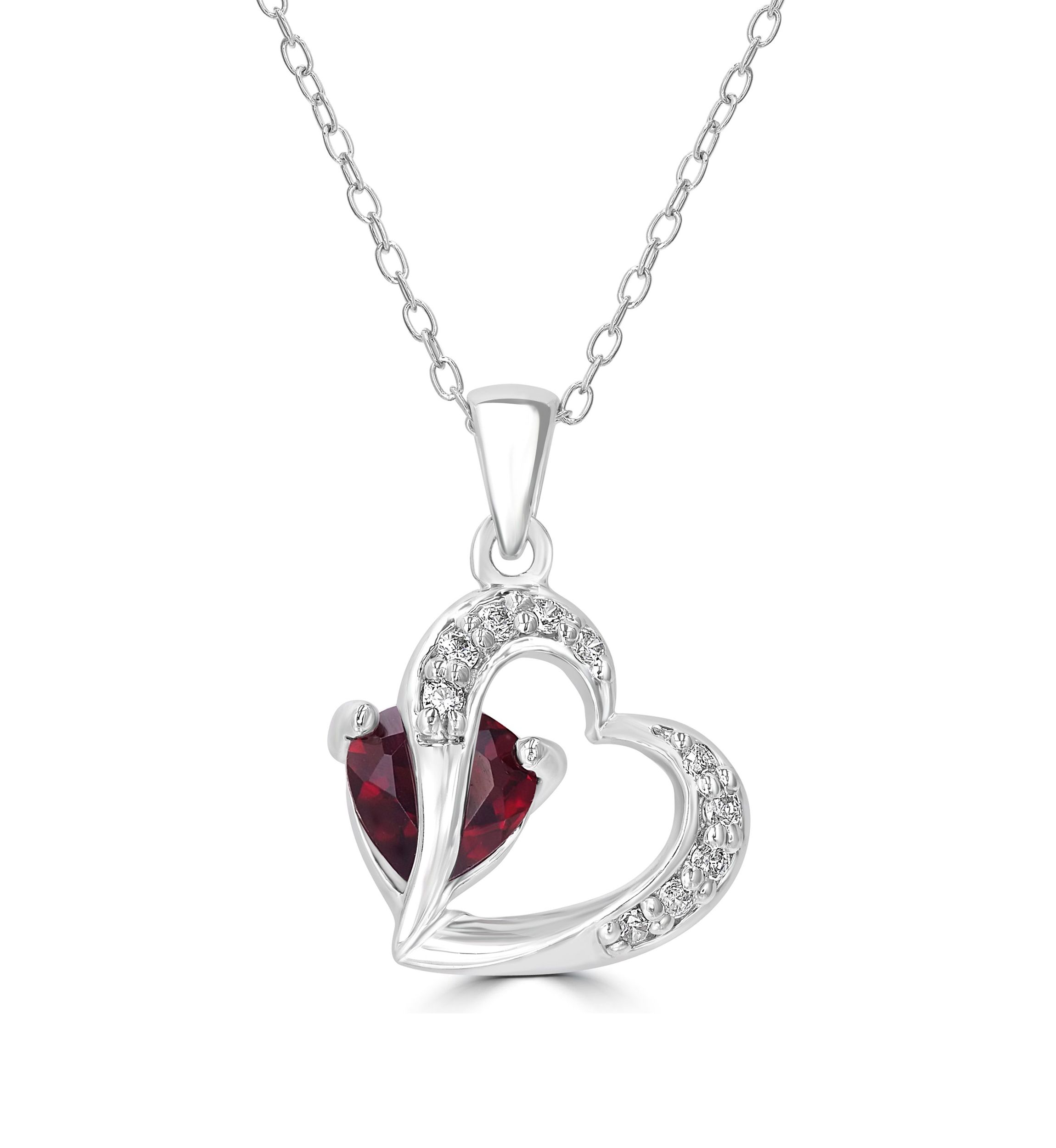 Sterling Silver Garnet and Cubic Zirconia Heart Necklace