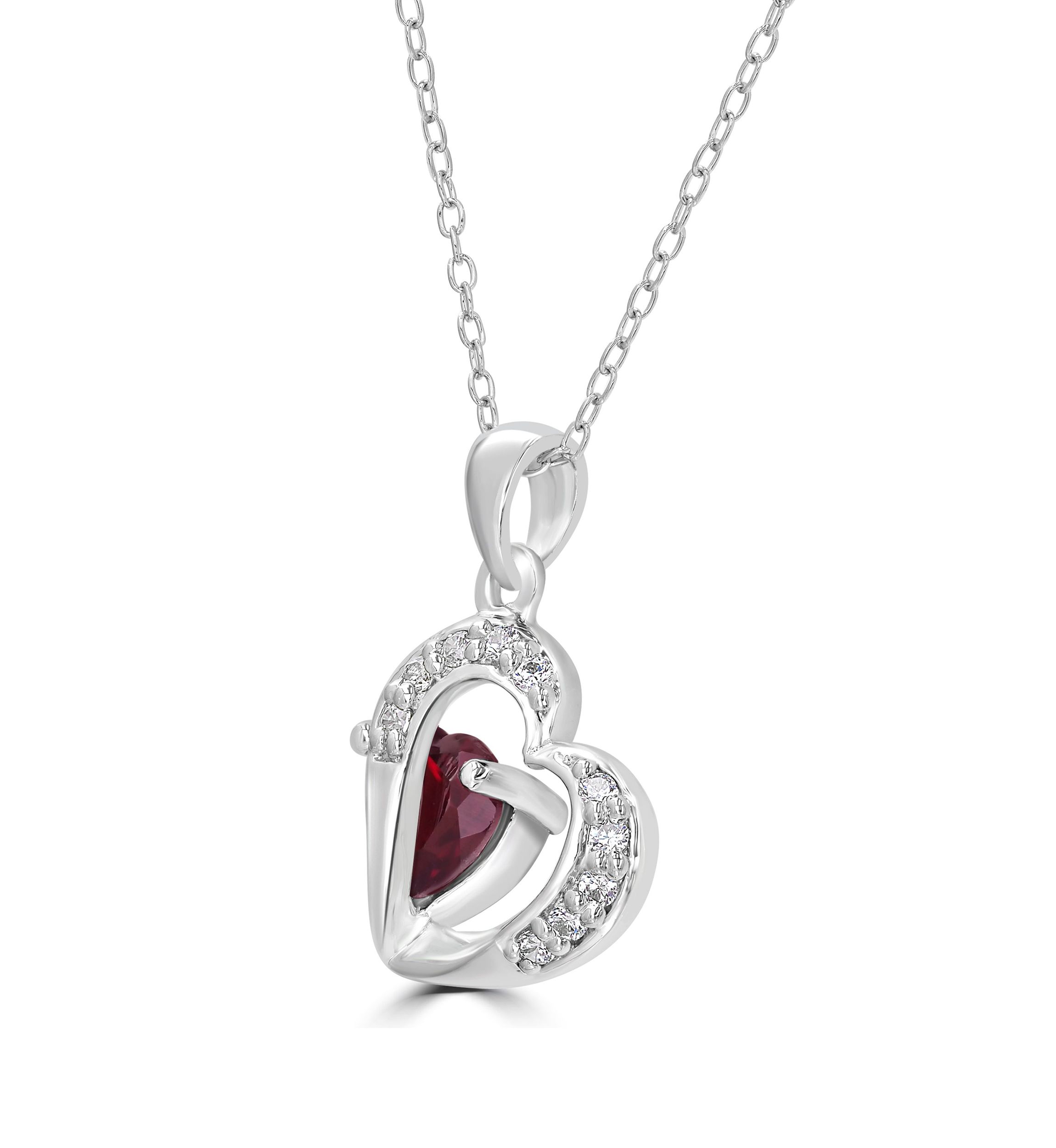 Sterling Silver Garnet and Cubic Zirconia Heart Necklace