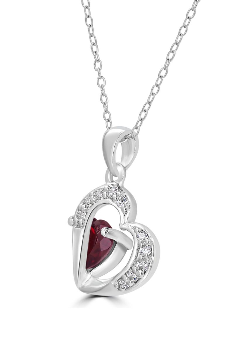 Sterling Silver Garnet and Cubic Zirconia Heart Necklace