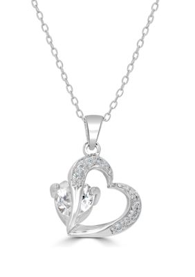 Belk Silverworks Sterling Silver White Topaz and Cubic Zirconia Heart Necklace
