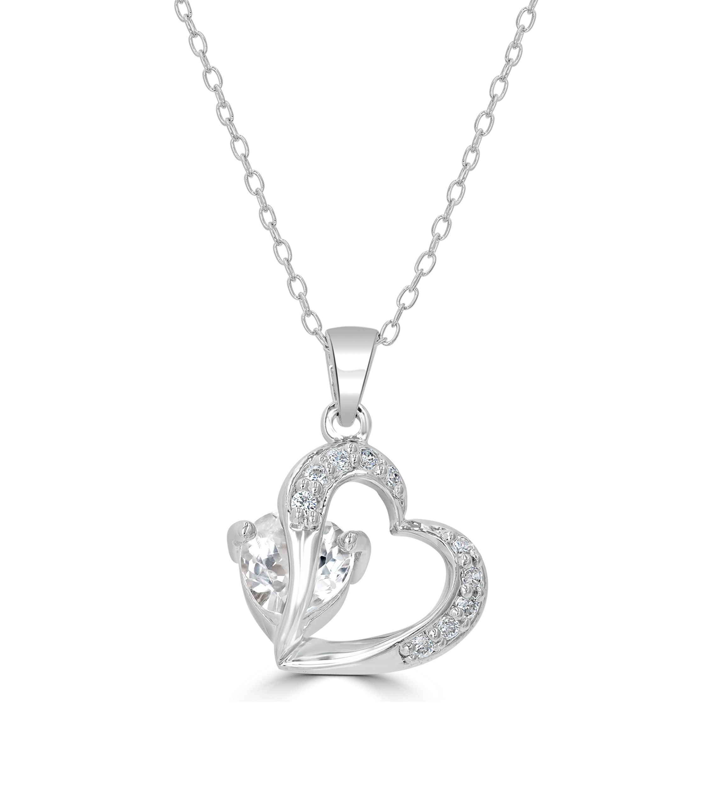 Sterling Silver White Topaz and Cubic Zirconia Heart Necklace