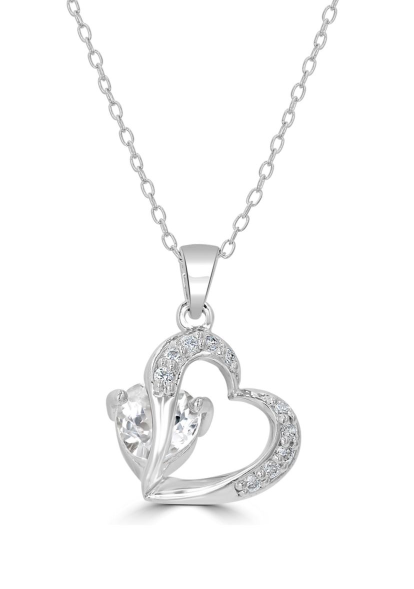 Sterling Silver White Topaz and Cubic Zirconia Heart Necklace