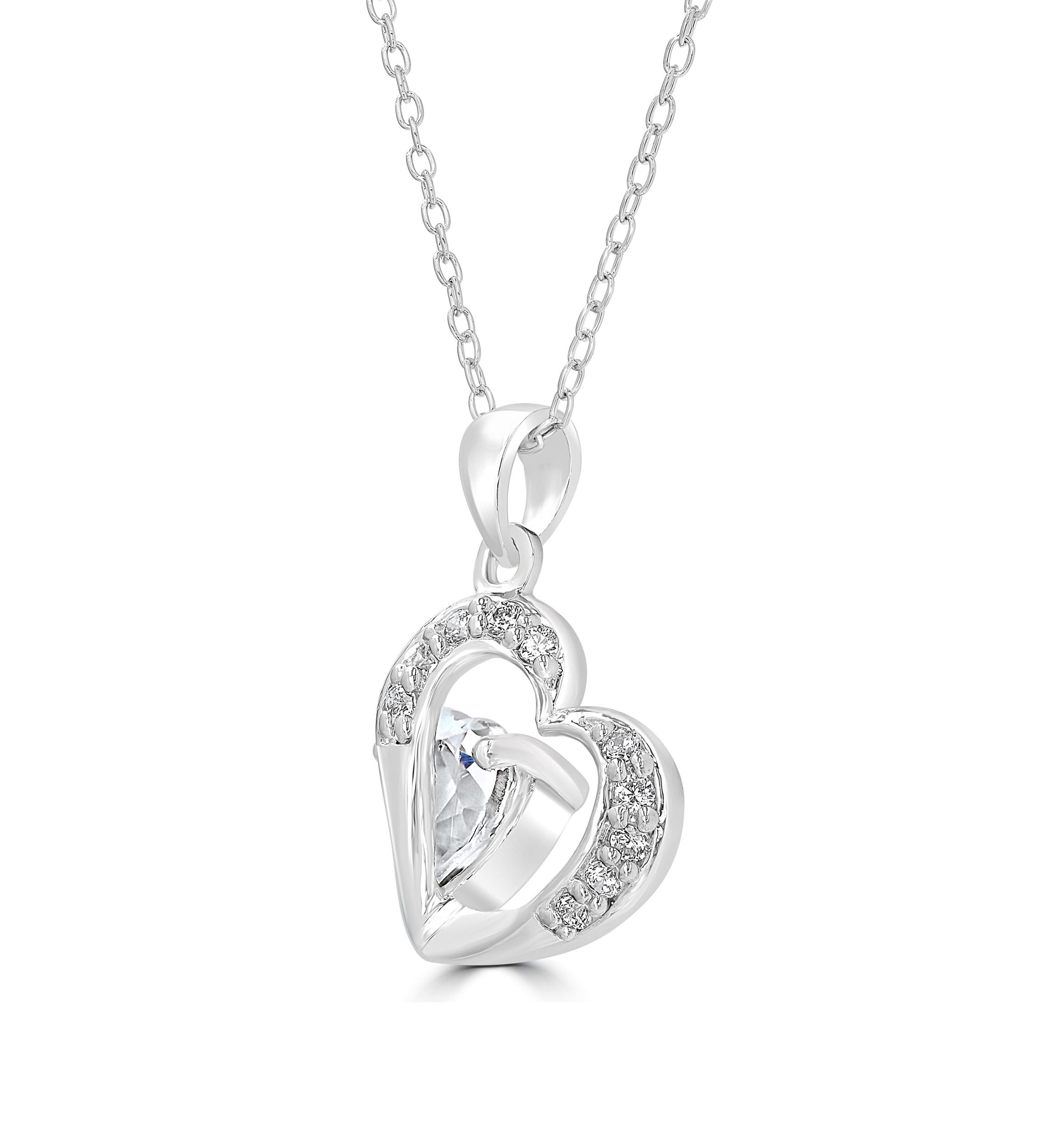 Sterling Silver White Topaz and Cubic Zirconia Heart Necklace