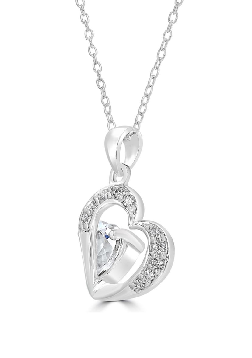 Sterling Silver White Topaz and Cubic Zirconia Heart Necklace