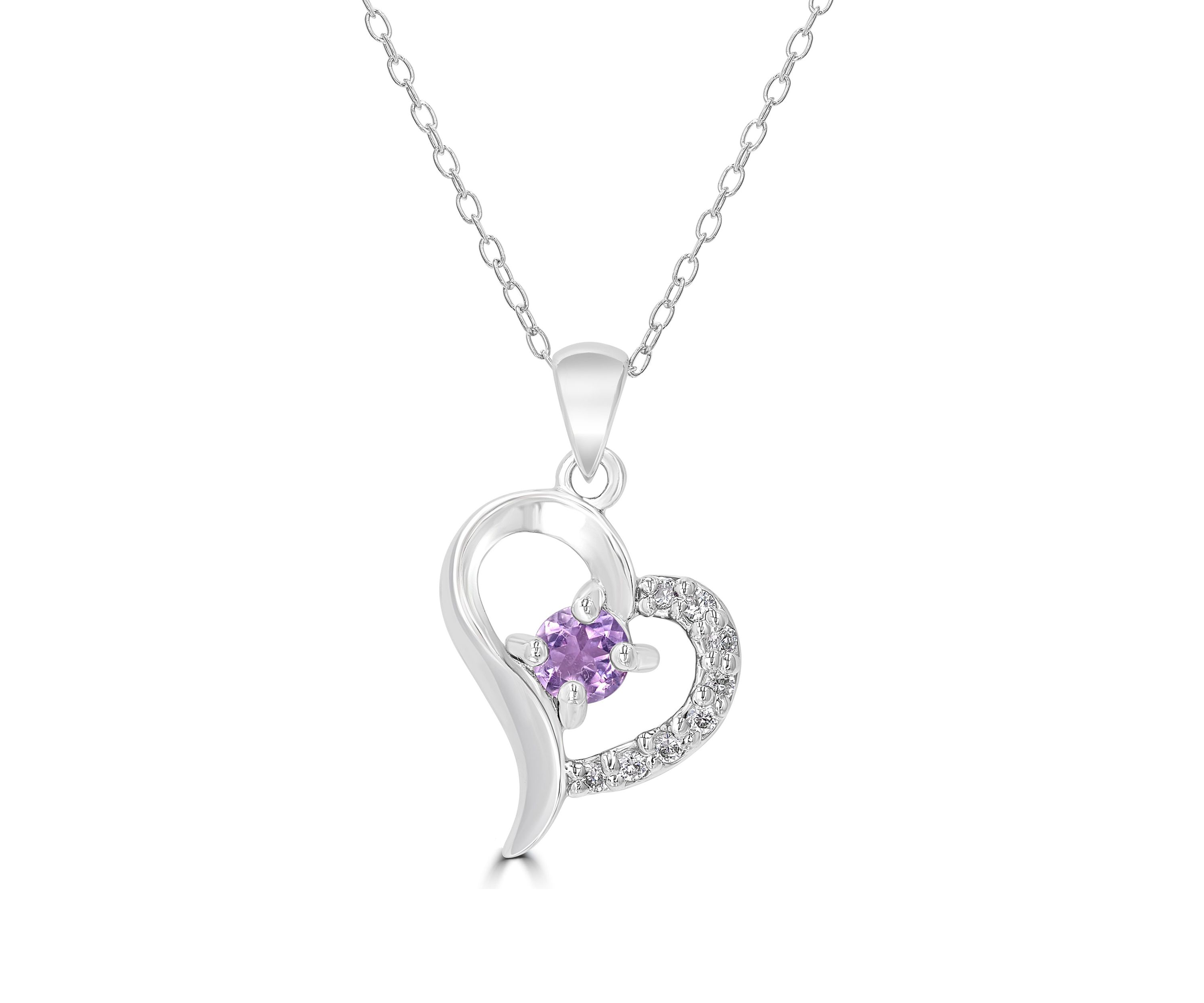 Sterling Silver Amethyst and Cubic Zirconia Heart Necklace