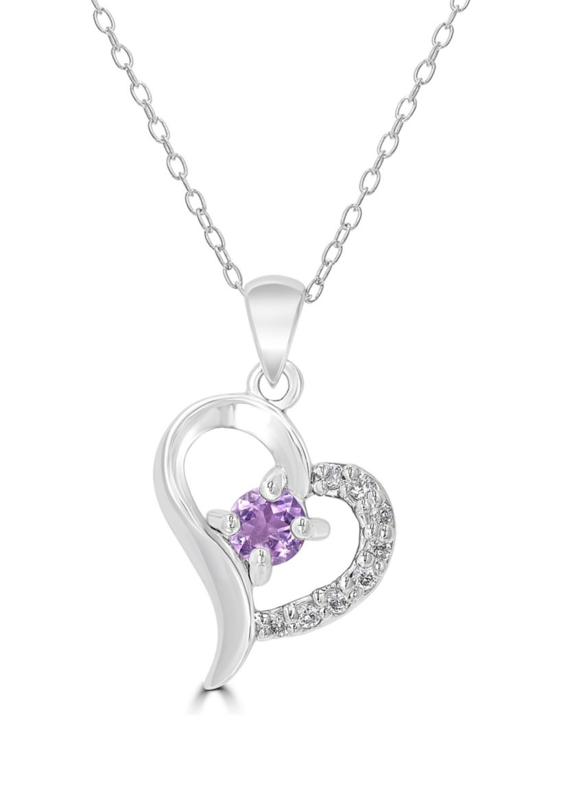 Sterling Silver Amethyst and Cubic Zirconia Heart Necklace