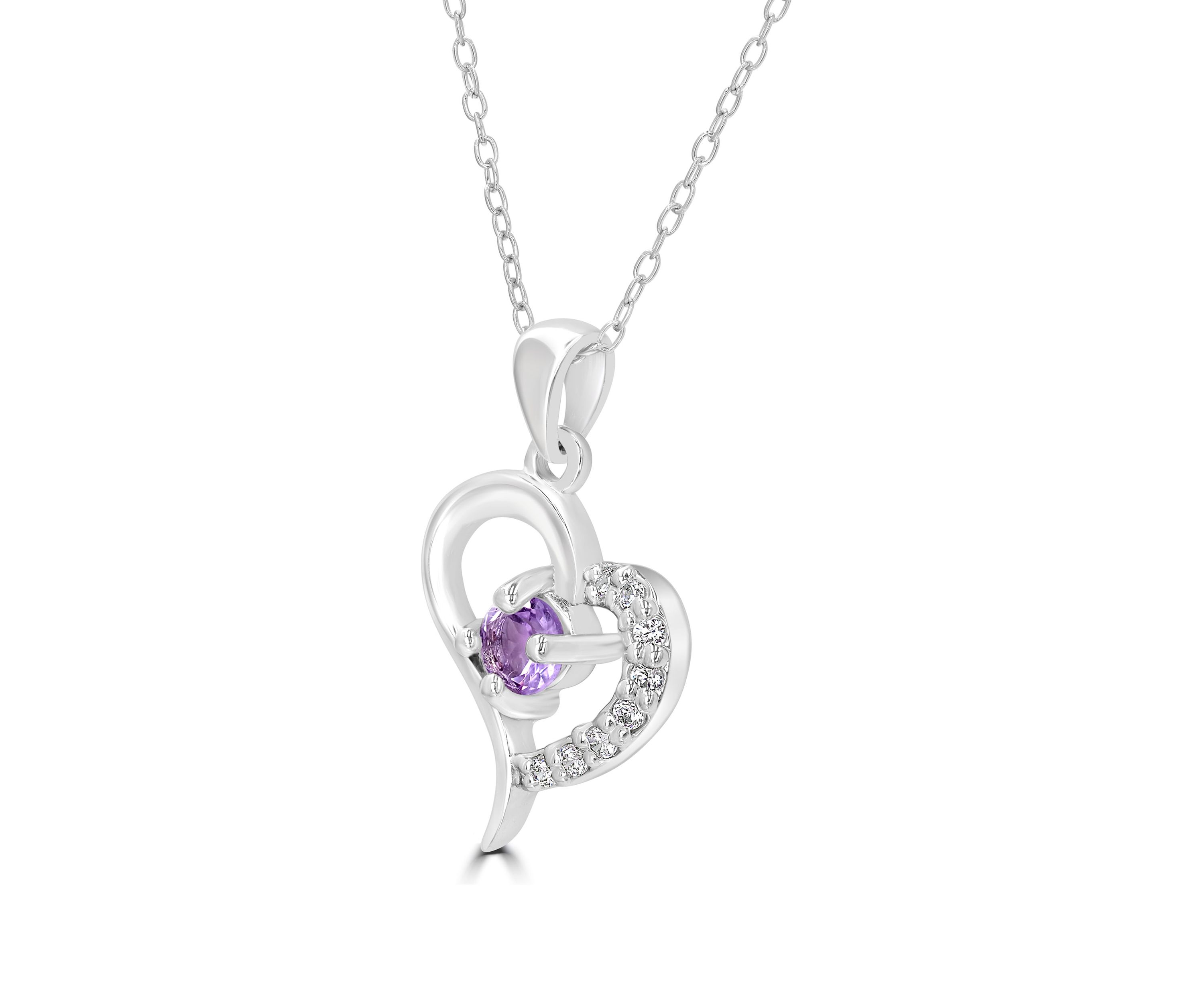 Sterling Silver Amethyst and Cubic Zirconia Heart Necklace