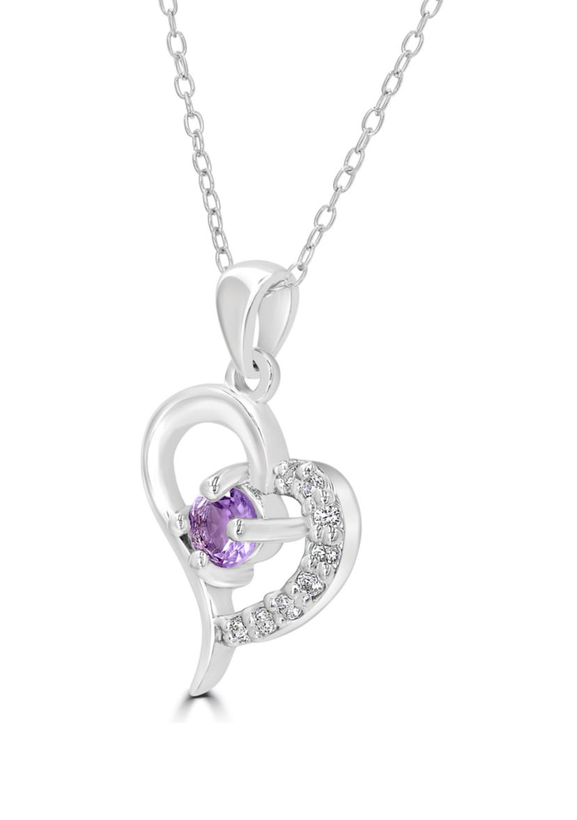 Sterling Silver Amethyst and Cubic Zirconia Heart Necklace