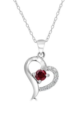 Belk Silverworks Sterling Silver Garnet and Cubic Zirconia Heart Necklace