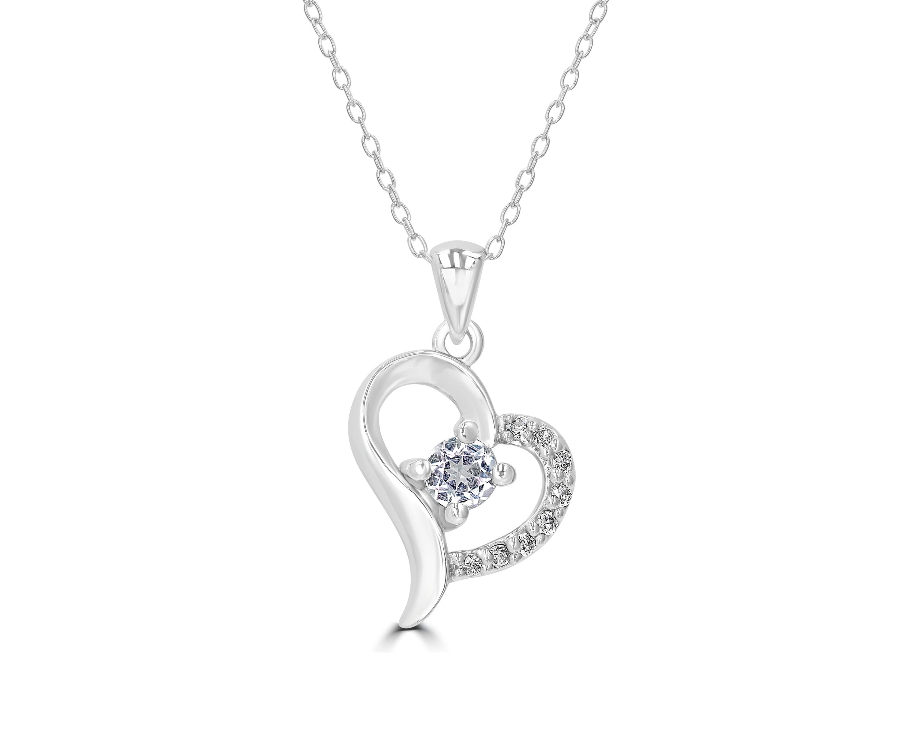 Sterling Silver White Topaz and Cubic Zirconia Heart Necklace