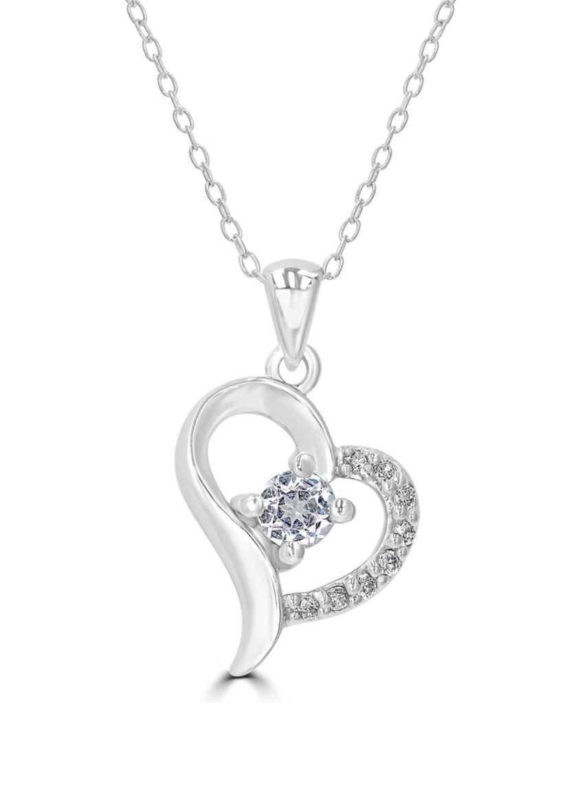 Sterling Silver White Topaz and Cubic Zirconia Heart Necklace