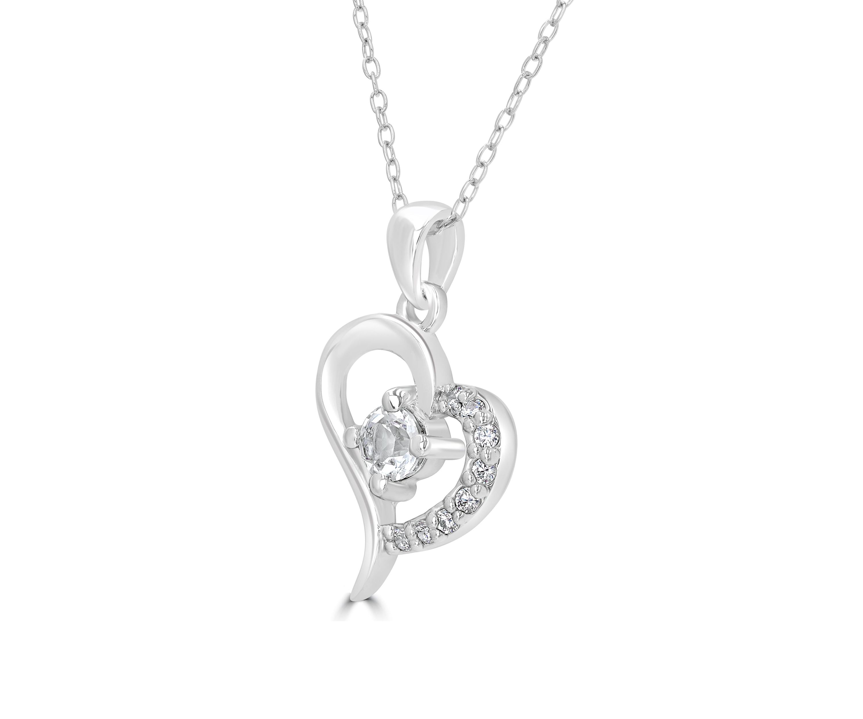 Sterling Silver White Topaz and Cubic Zirconia Heart Necklace