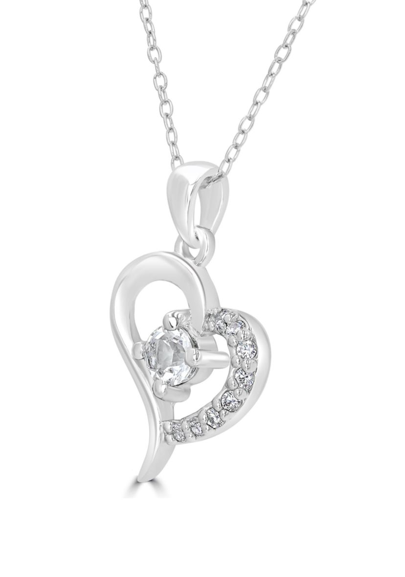 Sterling Silver White Topaz and Cubic Zirconia Heart Necklace