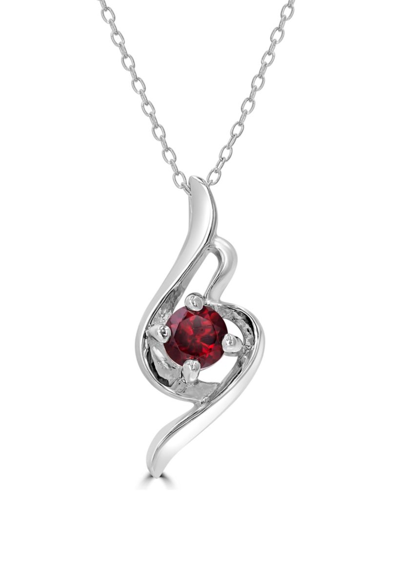 Sterling Silver Garnet Swirl Necklace