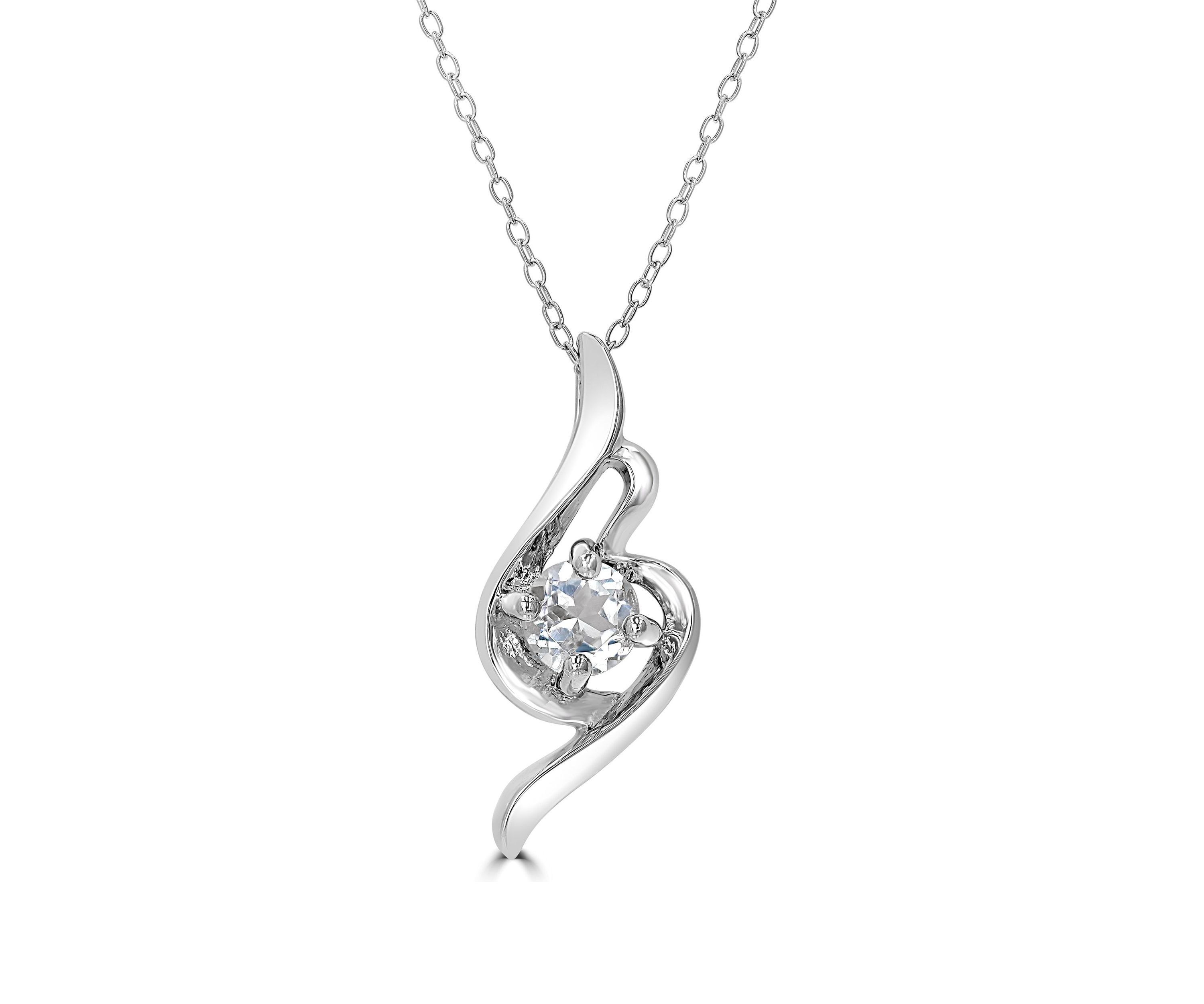 Sterling Silver White Topaz Swirl Necklace