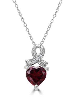 Belk Silverworks Sterling Silver Garnet and Cubic Zirconia Heart Ribbon Necklace