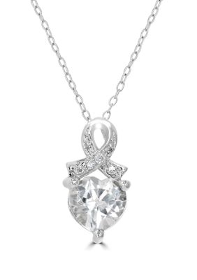 Belk Silverworks Sterling Silver White Topaz and Cubic Zirconia Heart Ribbon Necklace