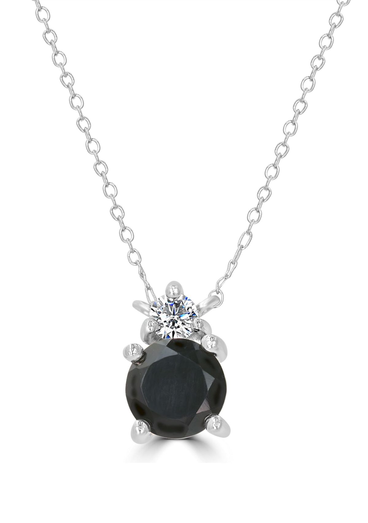 Sterling Silver Round Black Onyx and Cubic Zirconia Necklace