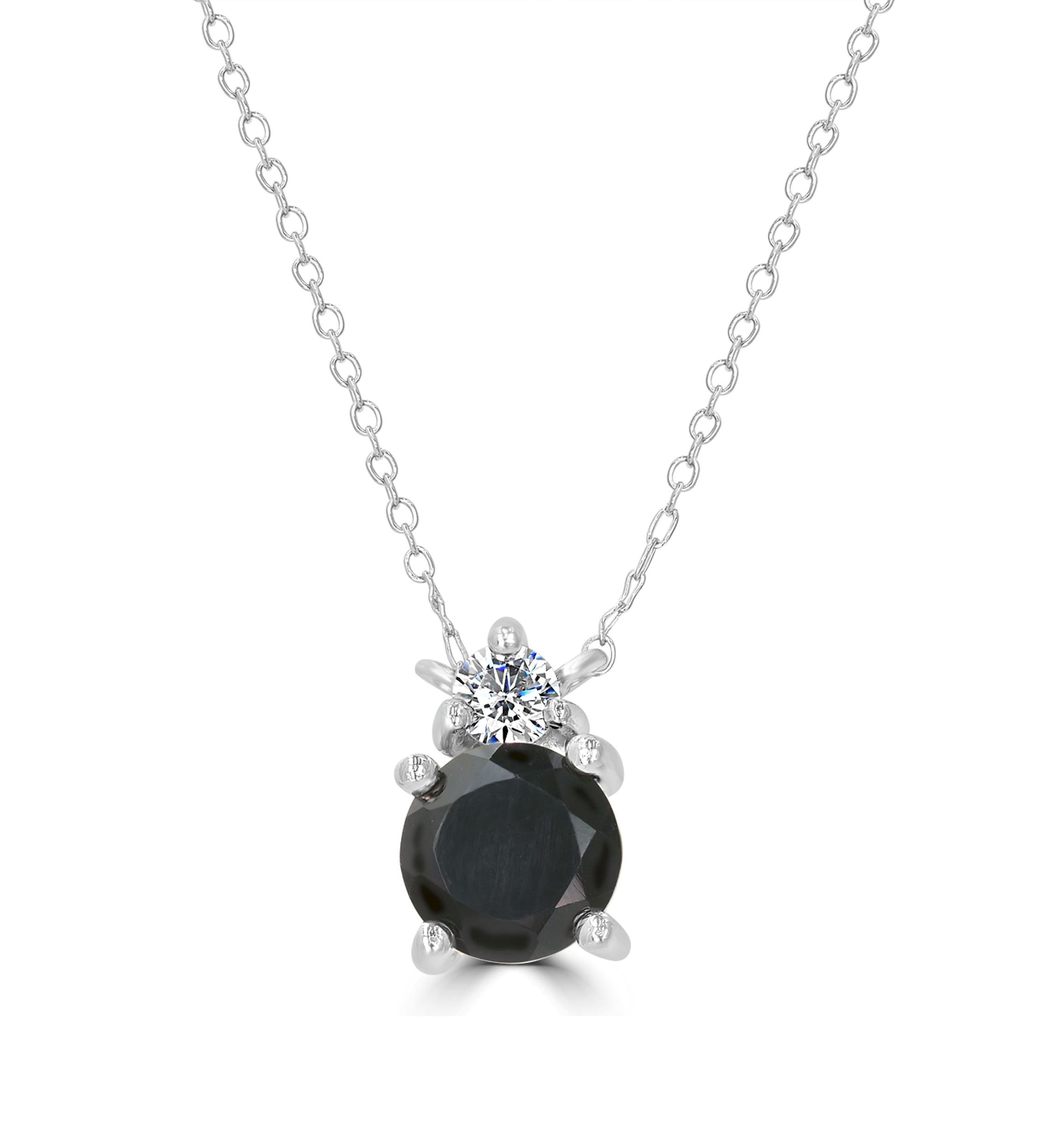 Sterling Silver Round Black Onyx and Cubic Zirconia Necklace