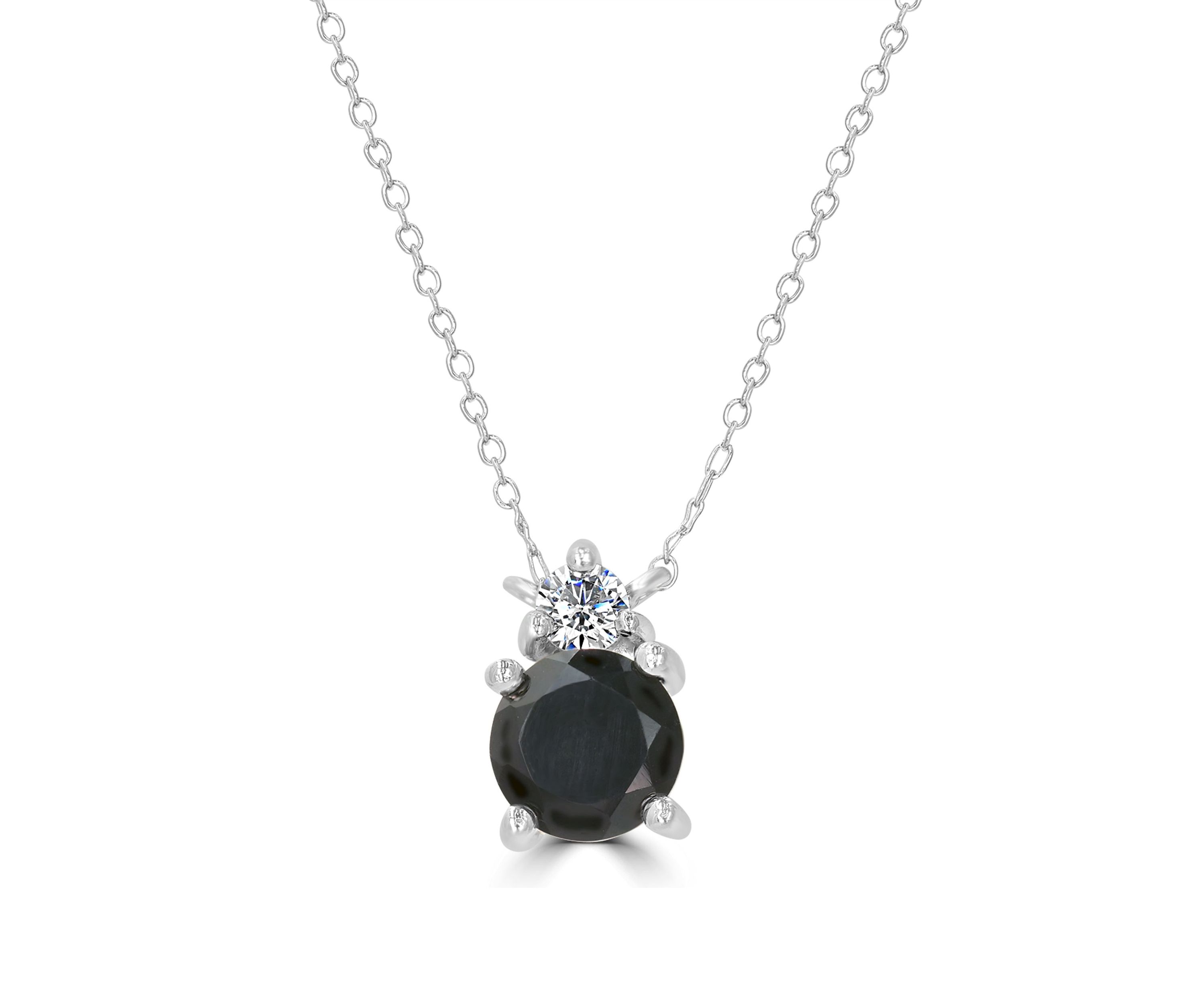 Sterling Silver Round Black Onyx and Cubic Zirconia Necklace