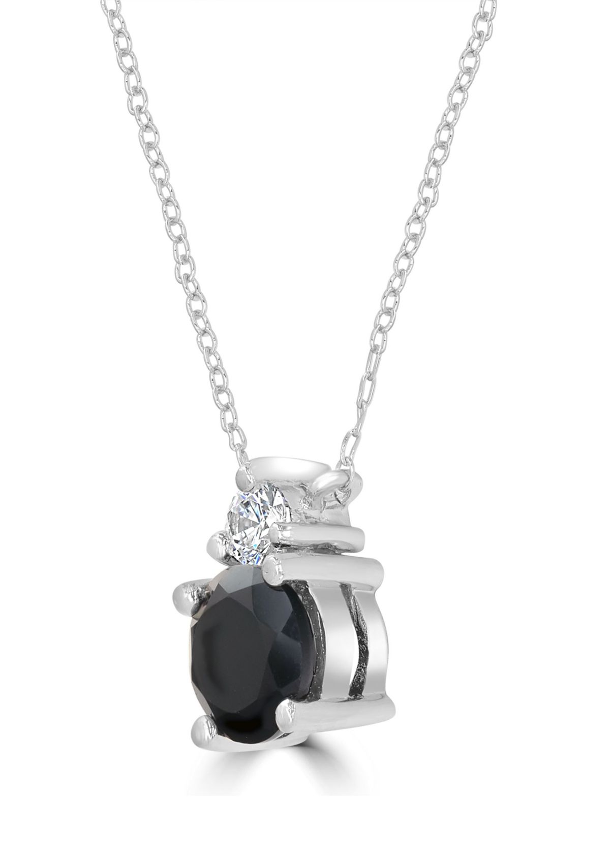 Sterling Silver Round Black Onyx and Cubic Zirconia Necklace