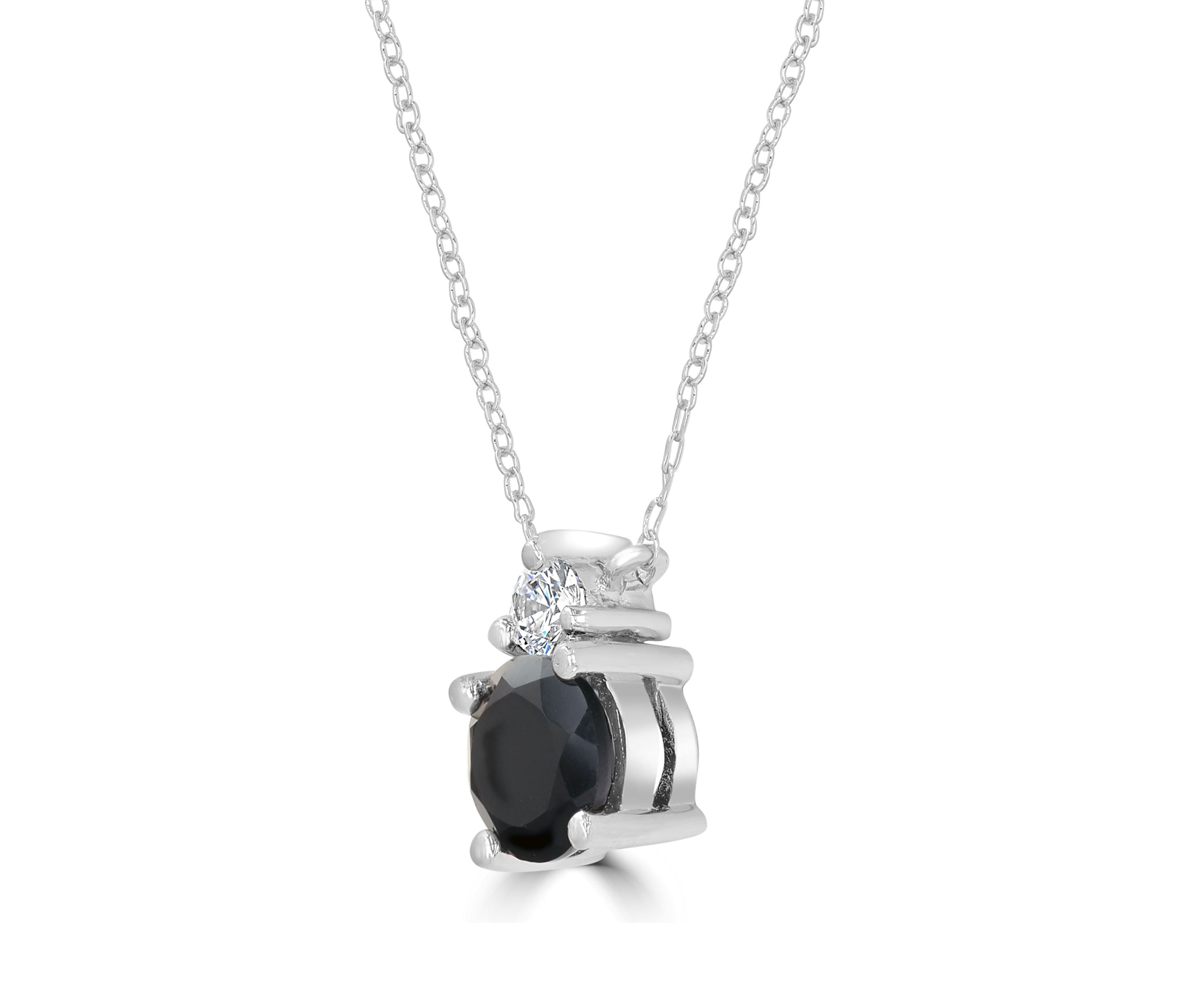 Sterling Silver Round Black Onyx and Cubic Zirconia Necklace