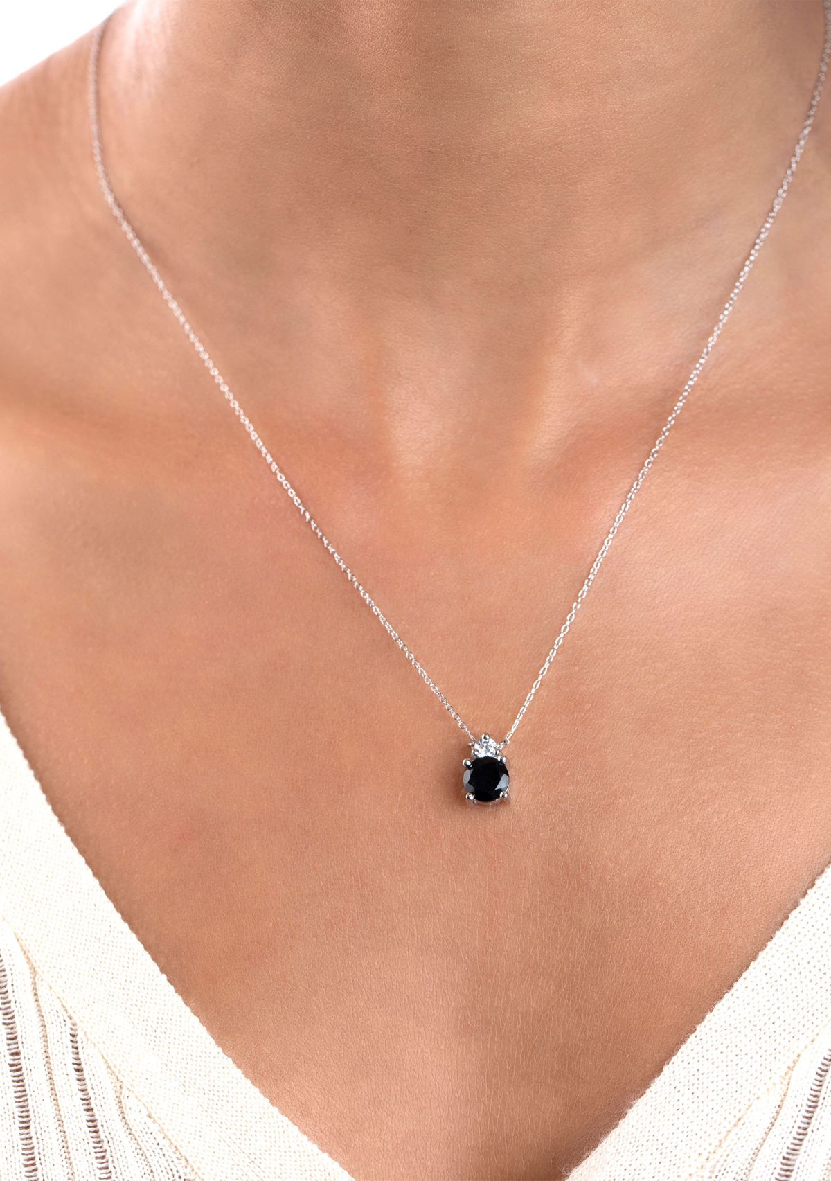 Sterling Silver Round Black Onyx and Cubic Zirconia Necklace