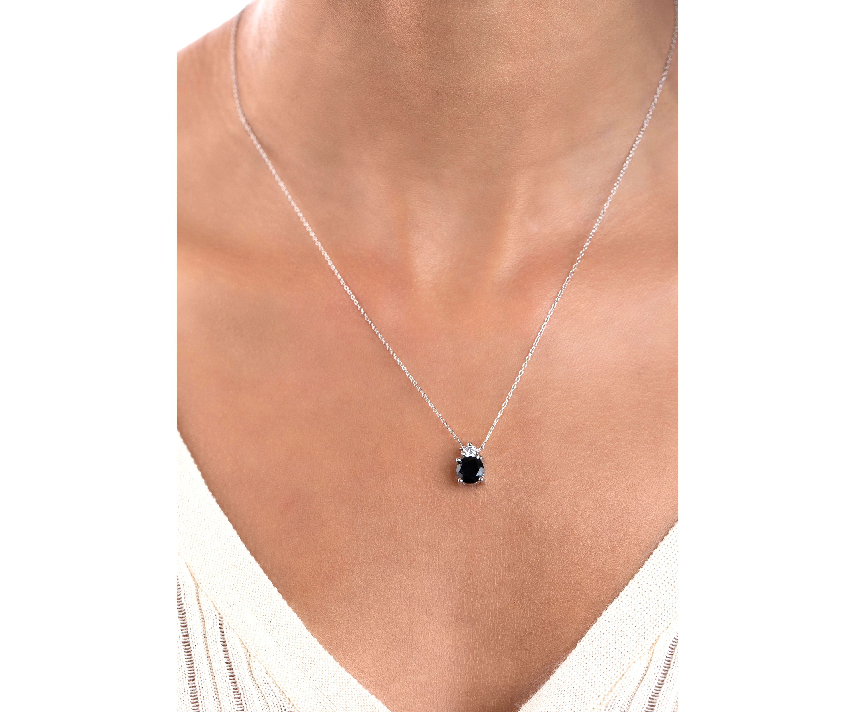 Sterling Silver Round Black Onyx and Cubic Zirconia Necklace