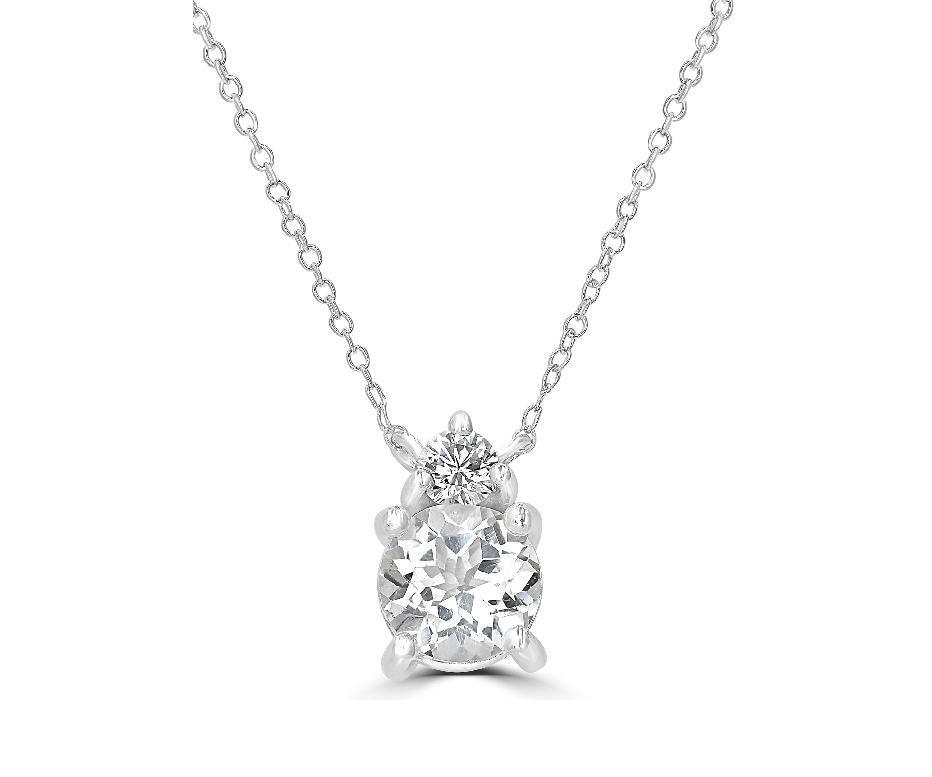 Sterling Silver Round White Topaz and Cubic Zirconia Necklace