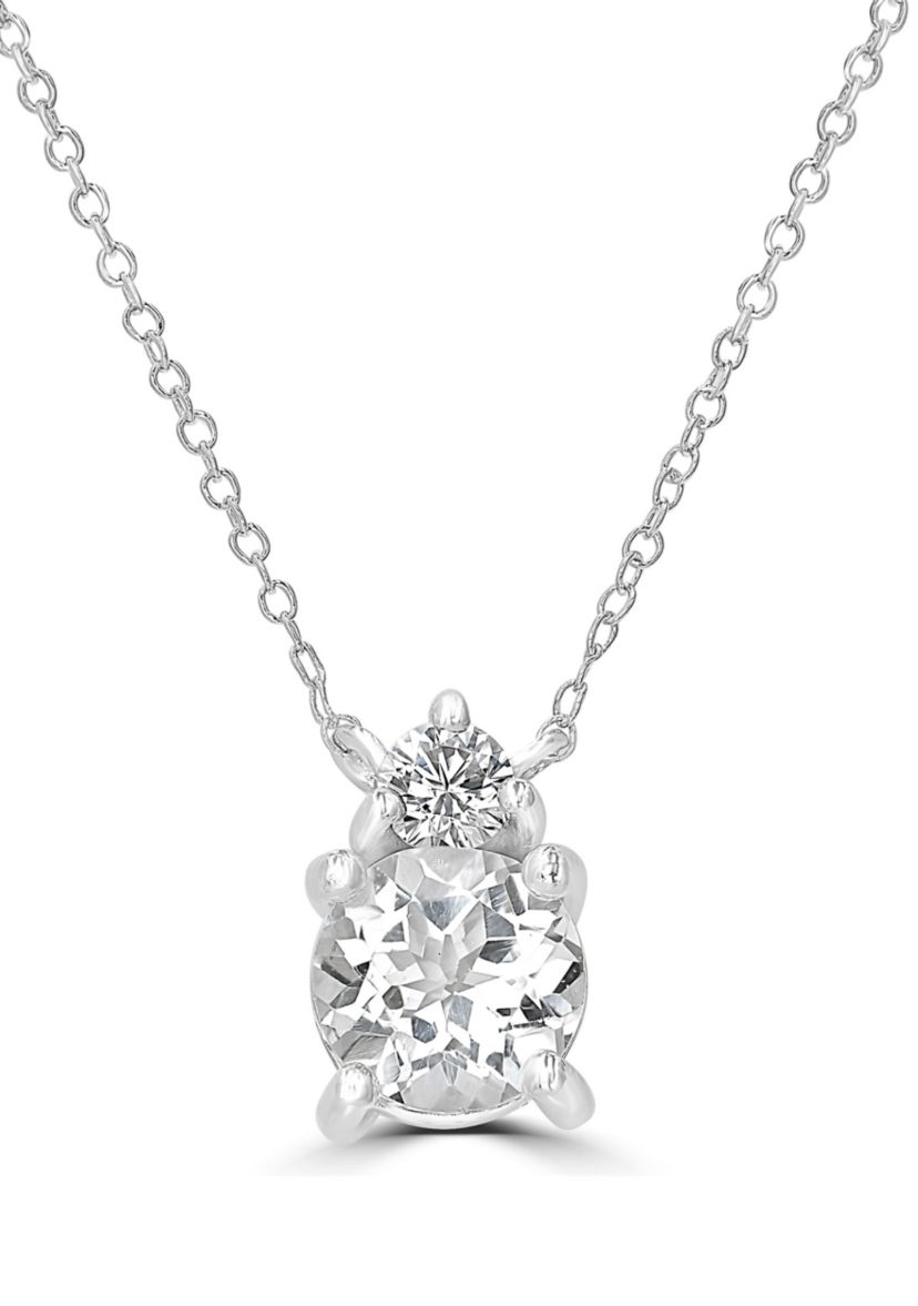 Sterling Silver Round White Topaz and Cubic Zirconia Necklace