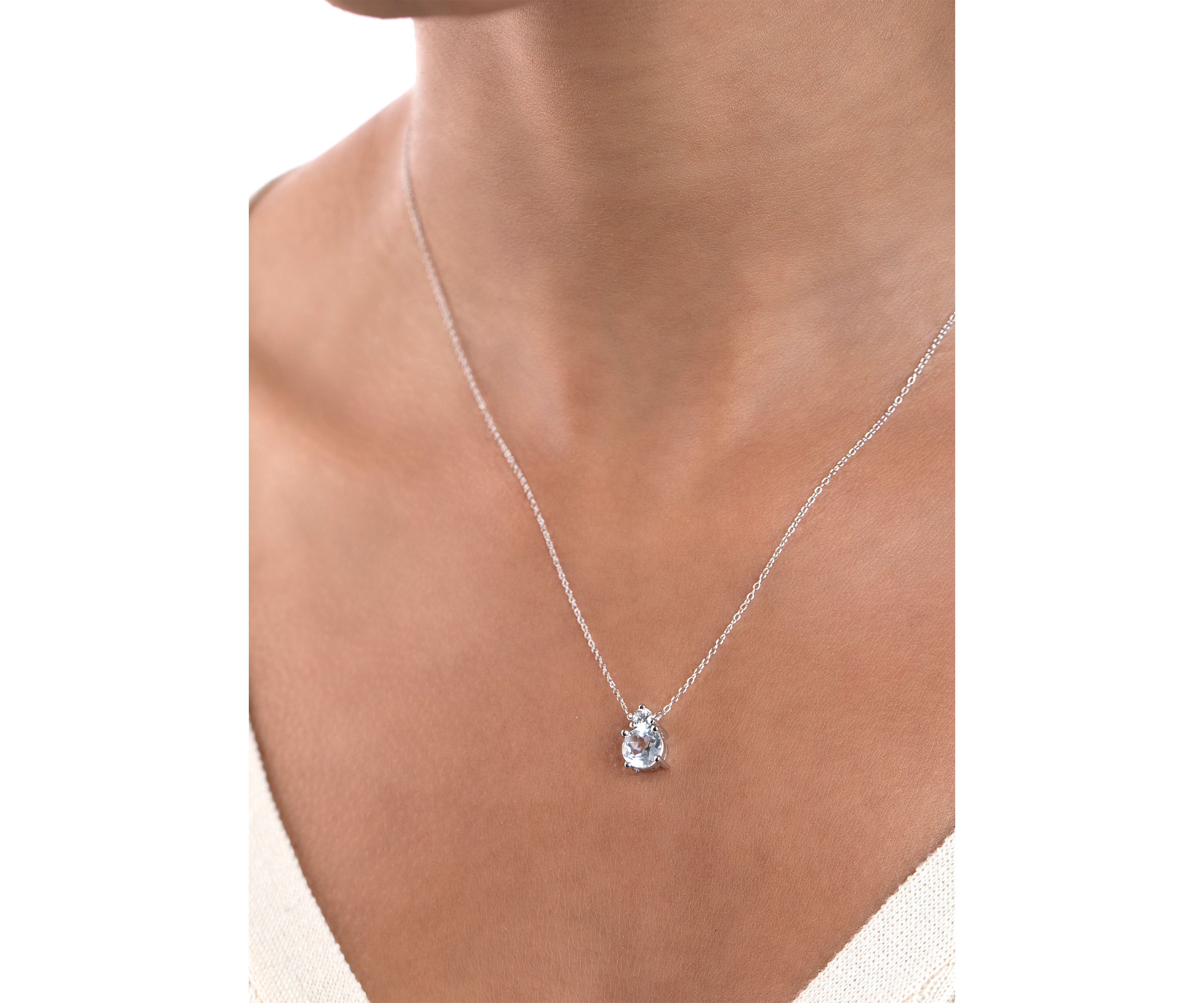 Sterling Silver Round White Topaz and Cubic Zirconia Necklace