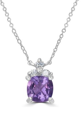 Belk Silverworks Sterling Silver Cushion Cut Amethyst and Cubic Zirconia Necklace