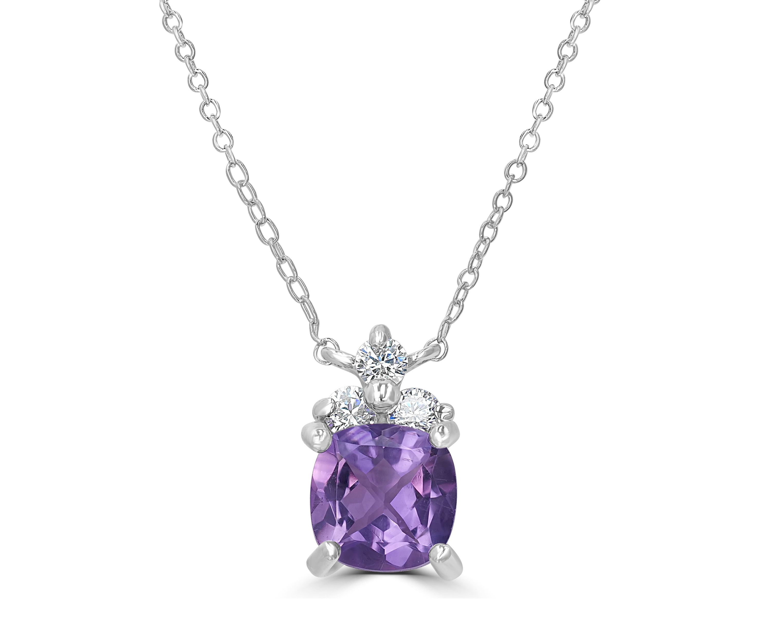 Sterling Silver Cushion Cut Amethyst and Cubic Zirconia Necklace