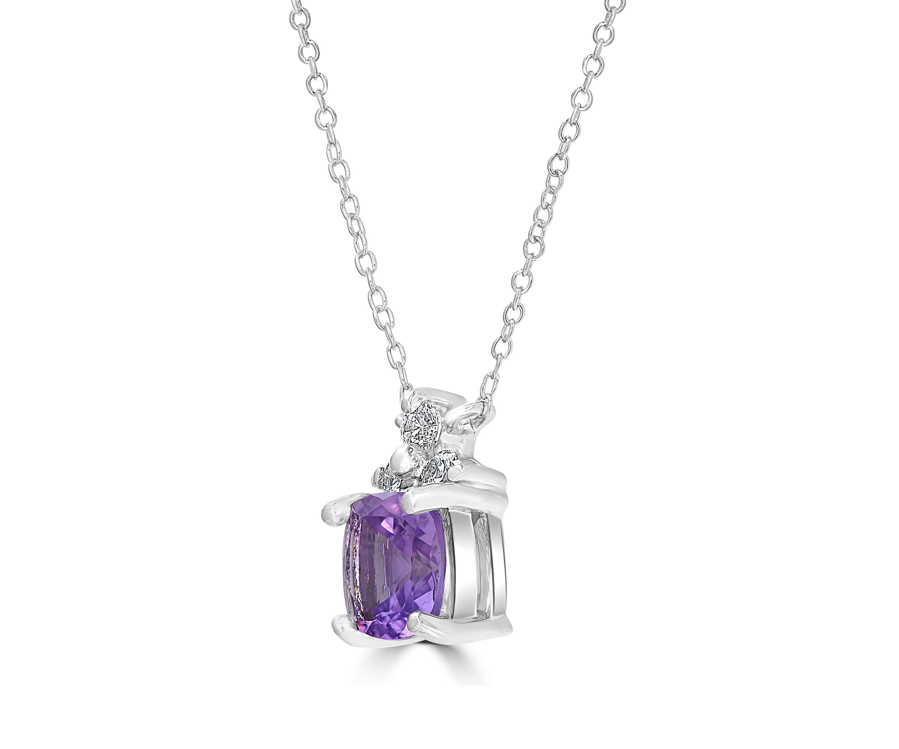 Sterling Silver Cushion Cut Amethyst and Cubic Zirconia Necklace