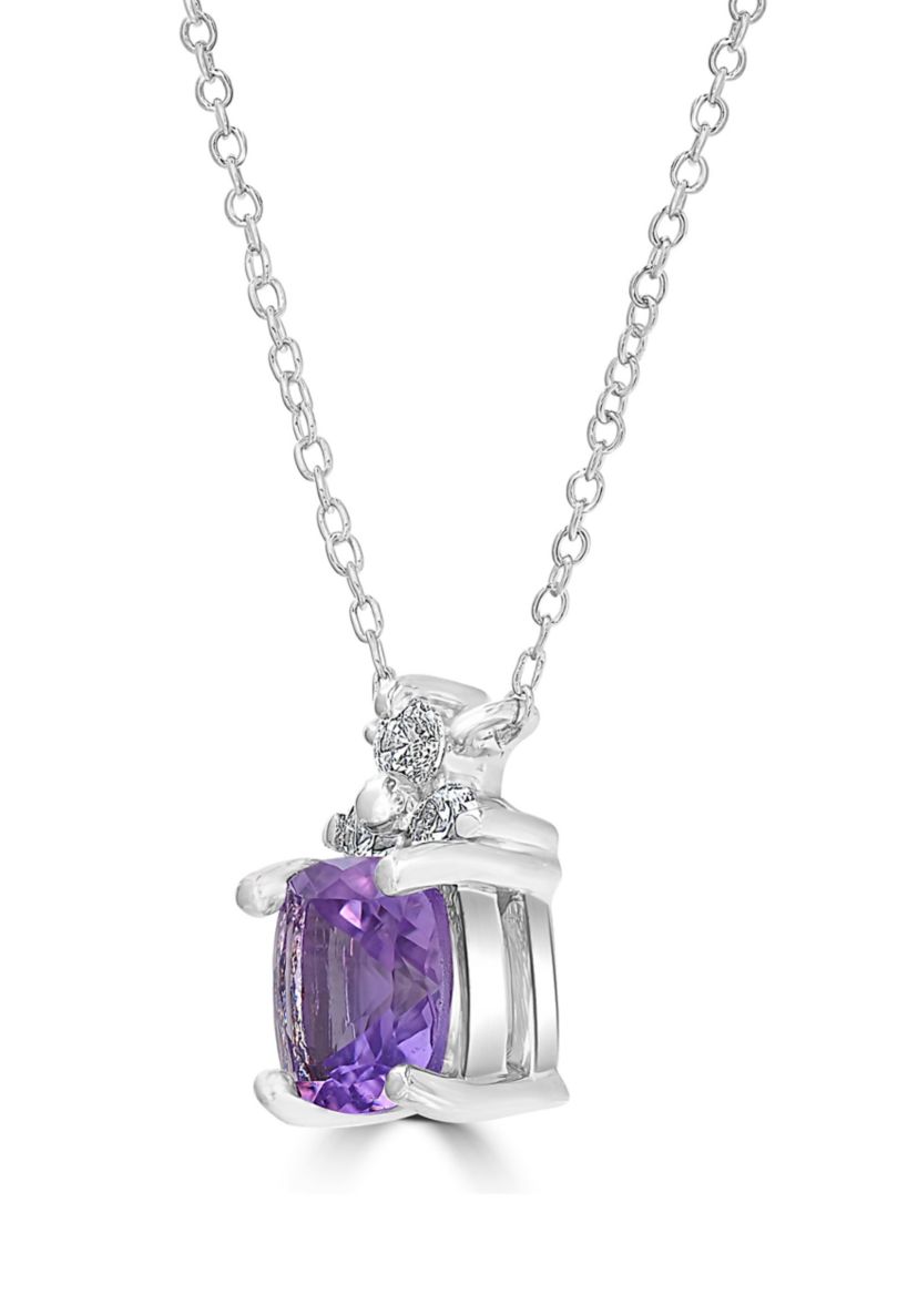 Sterling Silver Cushion Cut Amethyst and Cubic Zirconia Necklace