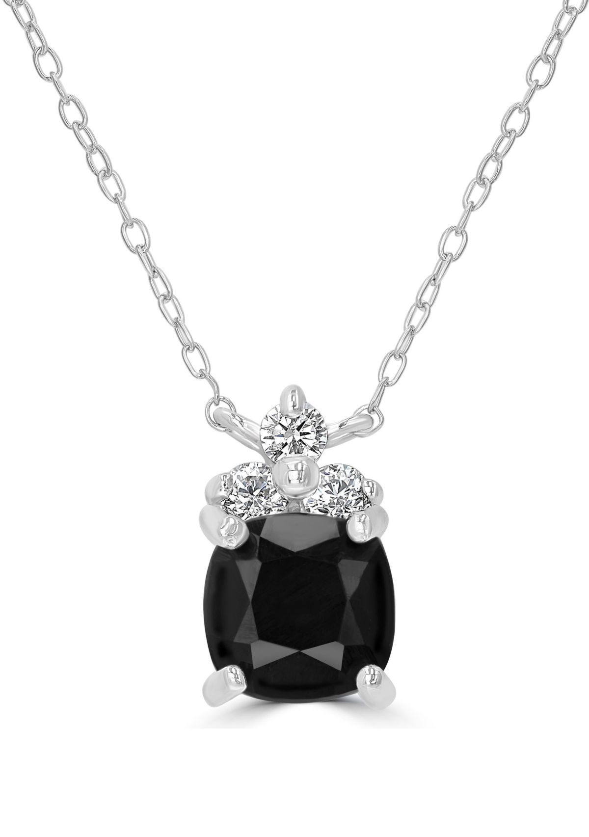 Sterling Silver Cushion Cut Black Onyx and Cubic Zirconia Necklace