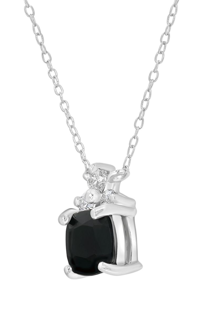 Sterling Silver Cushion Cut Black Onyx and Cubic Zirconia Necklace