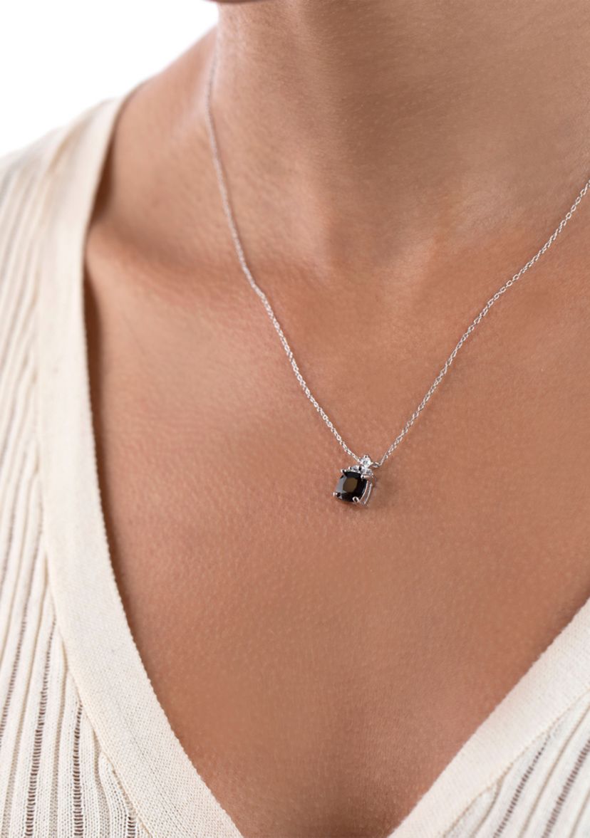 Sterling Silver Cushion Cut Black Onyx and Cubic Zirconia Necklace