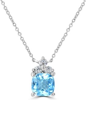 Belk Silverworks Sterling Silver Cushion Cut Blue Topaz and Cubic Zirconia Necklace
