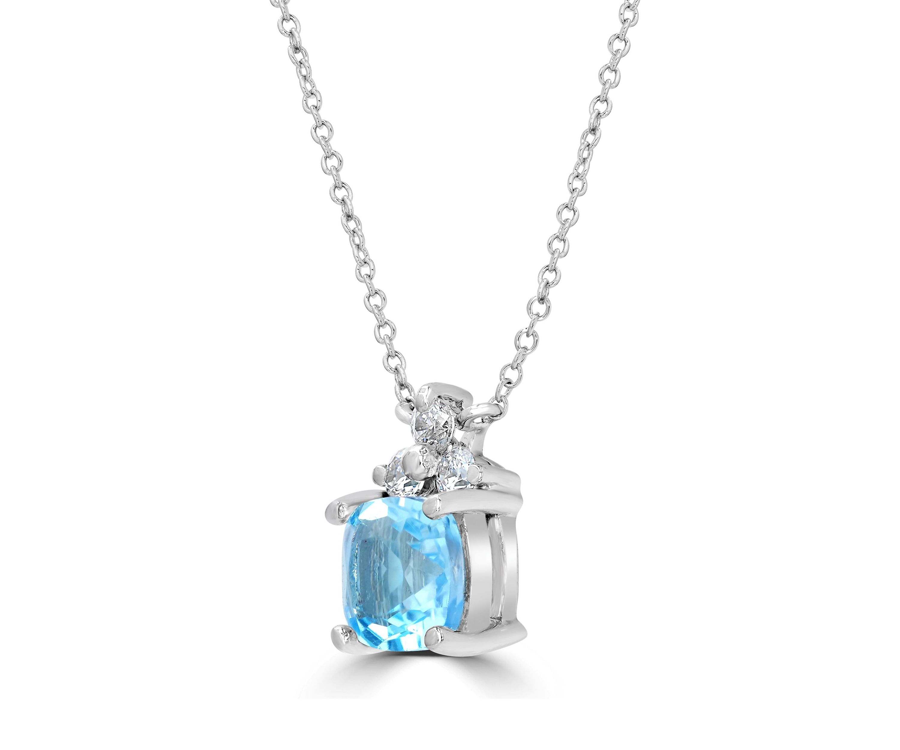 Sterling Silver Cushion Cut Blue Topaz  and Cubic Zirconia Necklace
