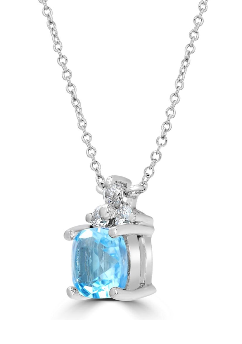 Sterling Silver Cushion Cut Blue Topaz  and Cubic Zirconia Necklace