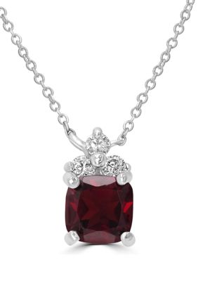 Belk Silverworks Sterling Silver Cushion Cut Garnet and Cubic Zirconia Necklace