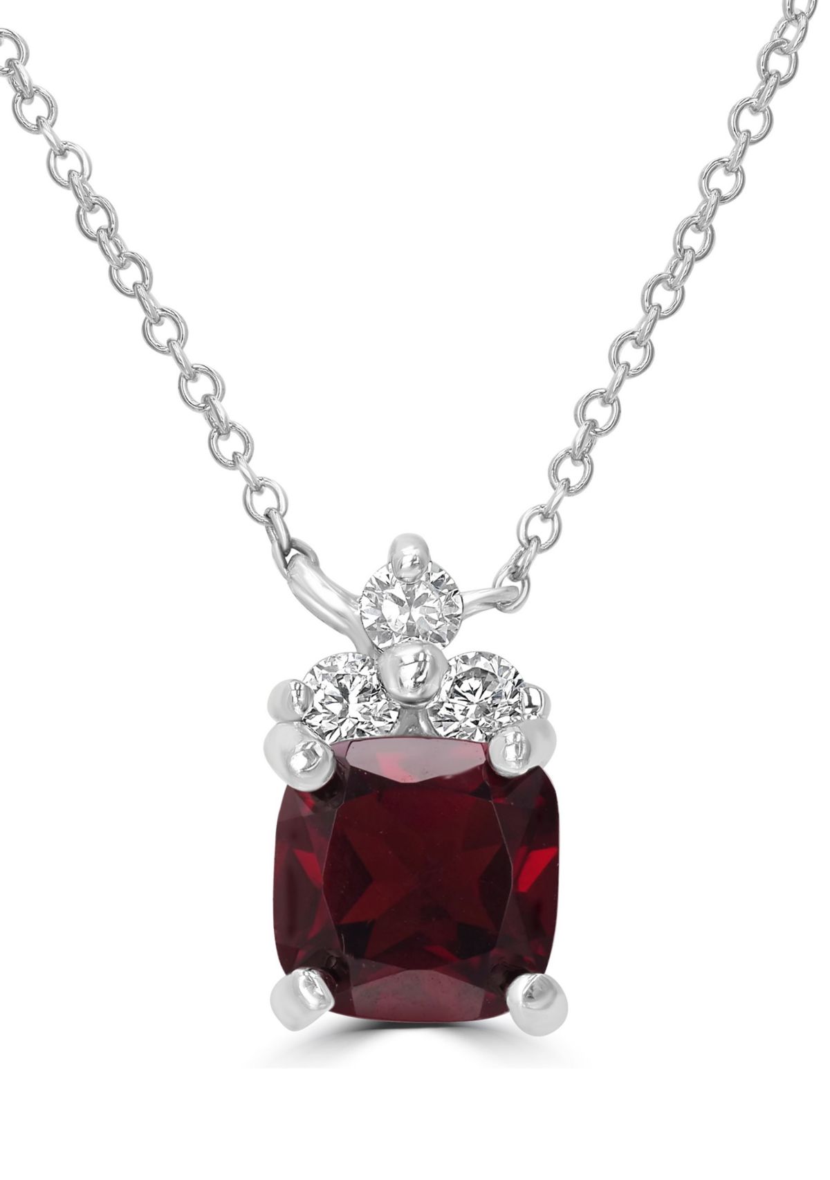 Sterling Silver Cushion Cut Garnet and Cubic Zirconia Necklace