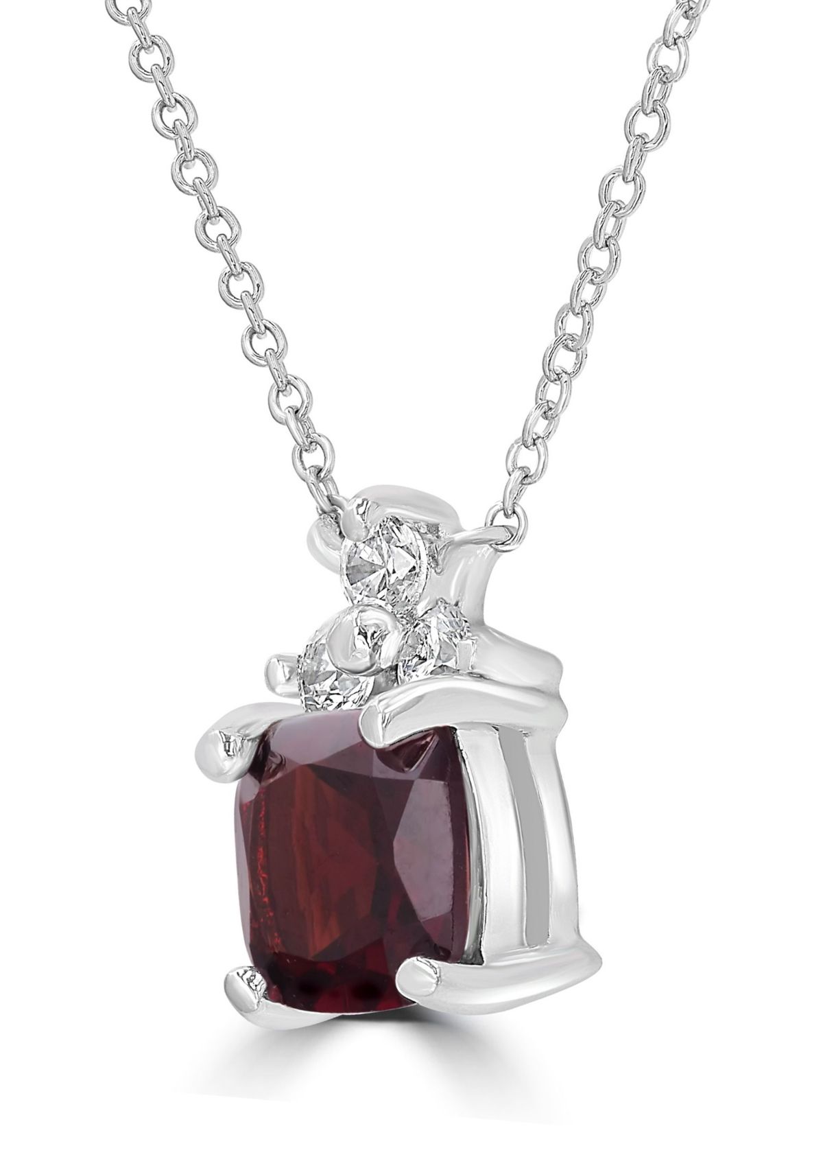 Sterling Silver Cushion Cut Garnet and Cubic Zirconia Necklace