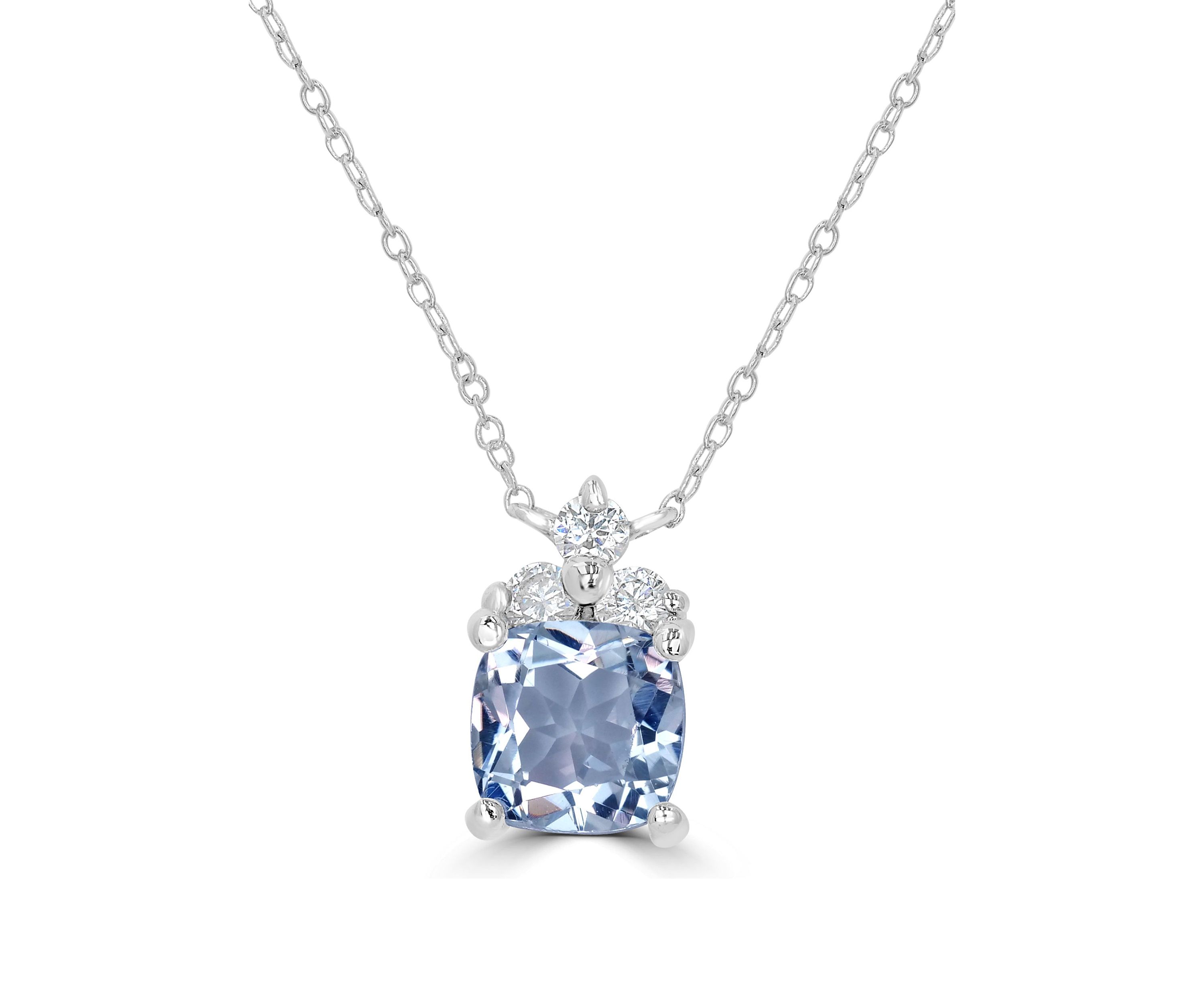 Sterling Silver Cushion Cut White Topaz and Cubic Zirconia Necklace