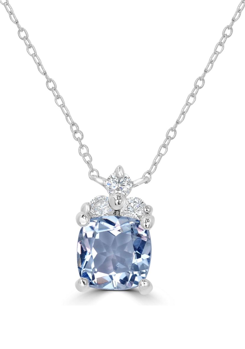 Sterling Silver Cushion Cut White Topaz and Cubic Zirconia Necklace
