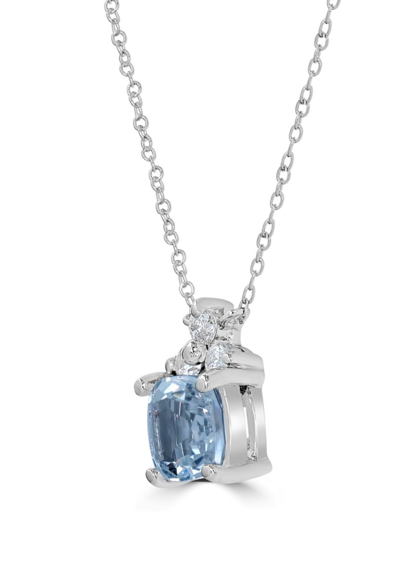 Sterling Silver Cushion Cut White Topaz and Cubic Zirconia Necklace