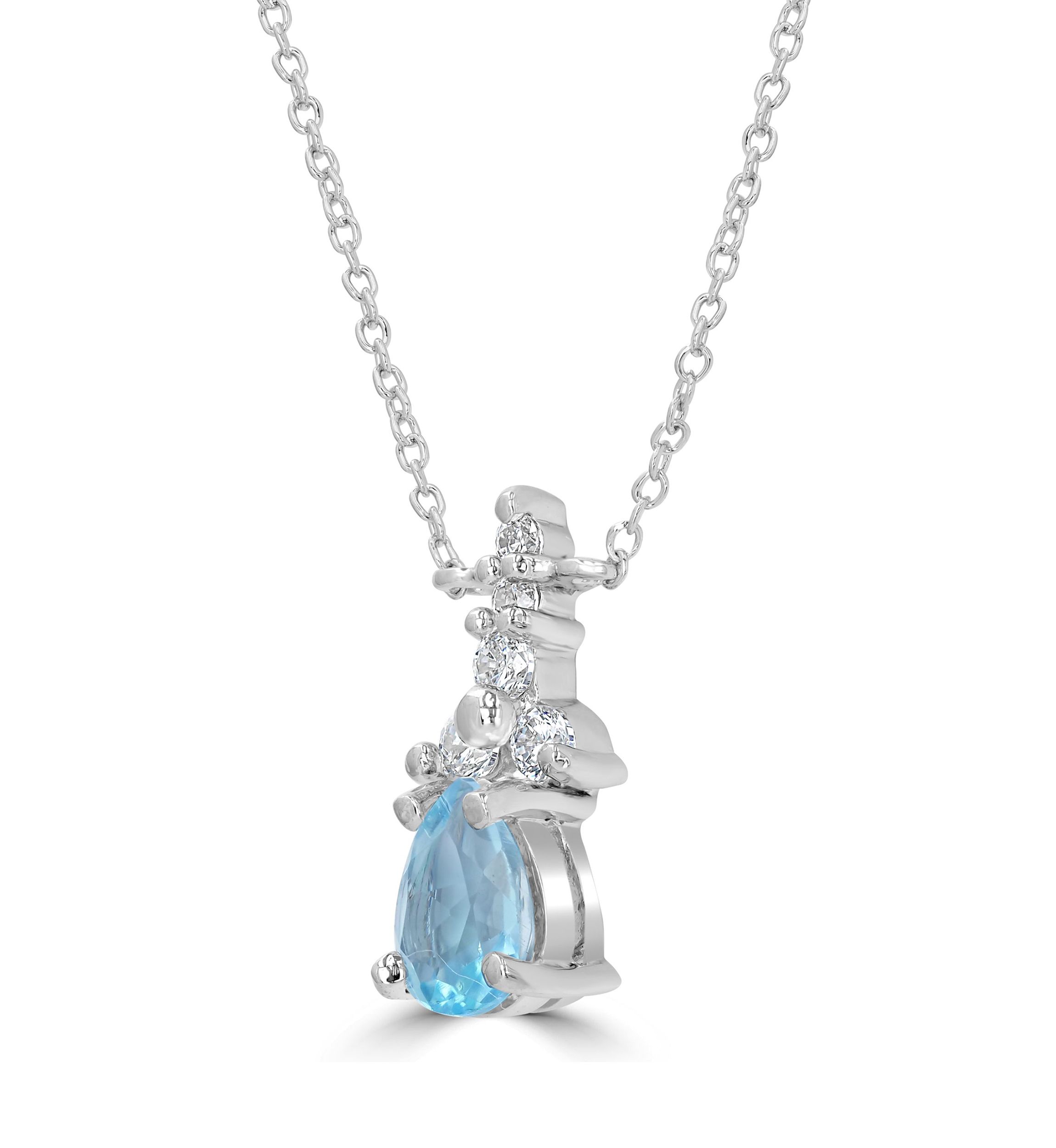 Sterling Silver Pear Cut Blue Topaz and Cubic Zirconia Necklace