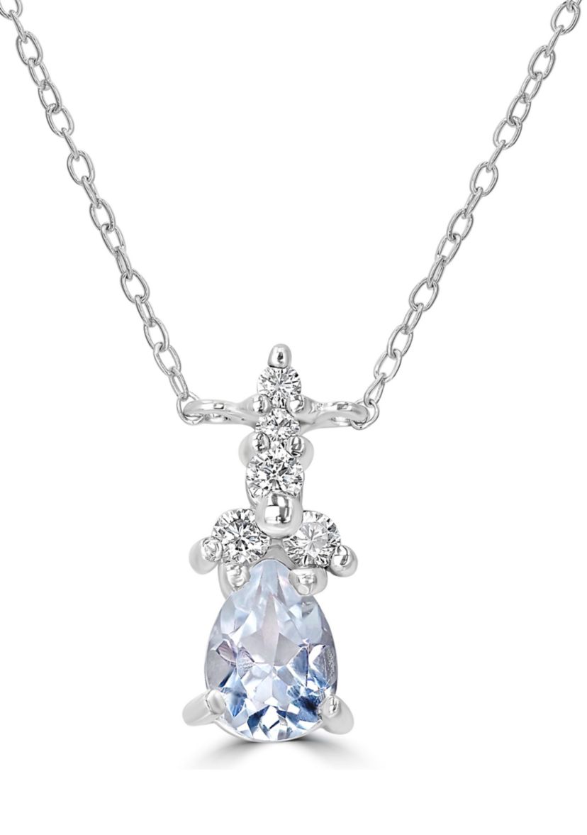 Sterling Silver Pear Cut White Topaz and Cubic Zirconia Necklace