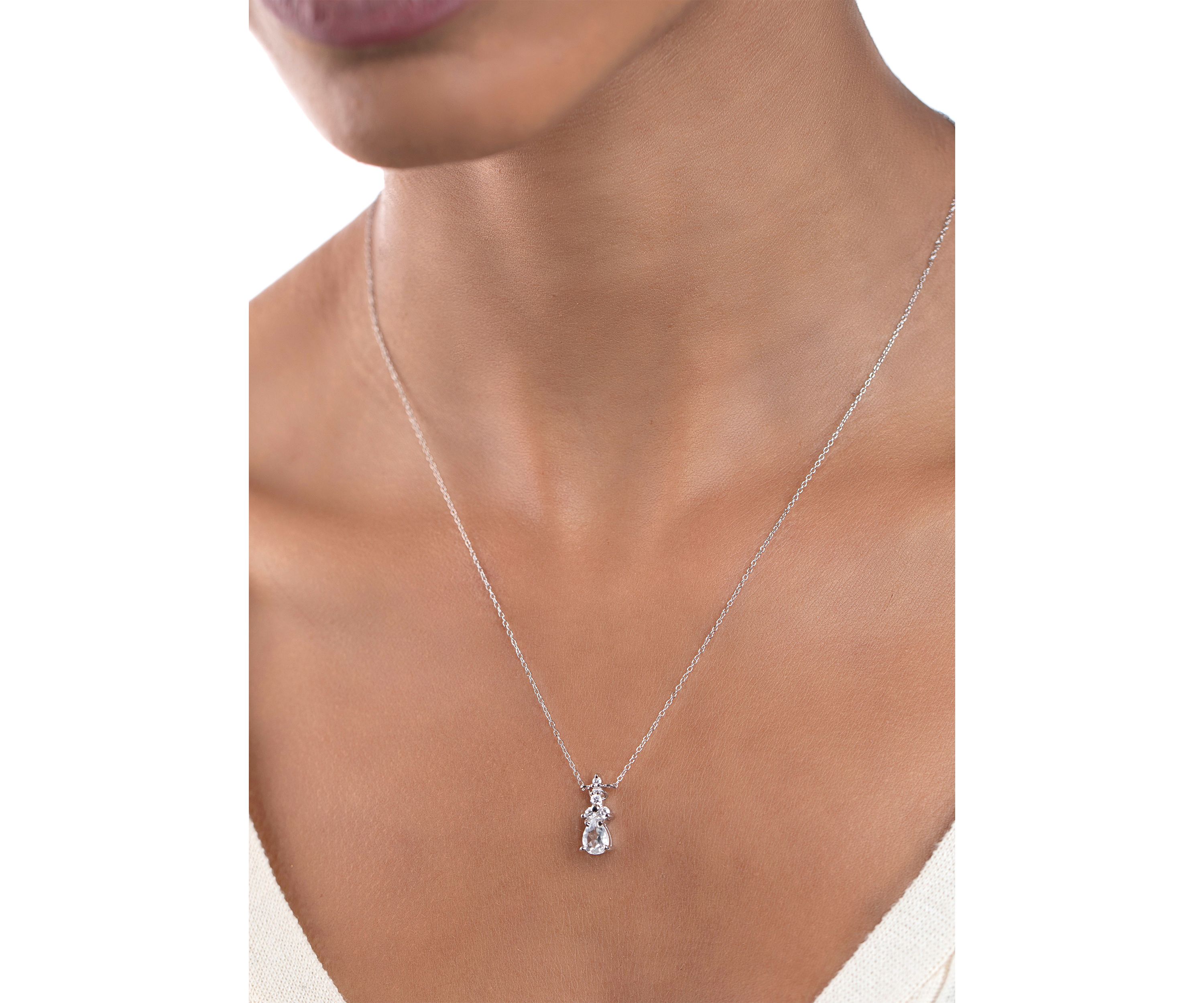 Sterling Silver Pear Cut White Topaz and Cubic Zirconia Necklace